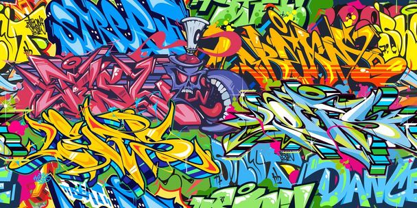 Abstract Colorful Graffiti Street Art Seamless Pattern. Vector Illustration Background Art - Vector, Image