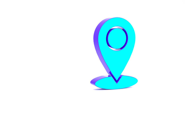 Turkusowa ikona pinu mapy odizolowana na białym tle. Nawigacja, wskaźnik, lokalizacja, mapa, GPS, kierunek, miejsce, kompas, kontakt, koncepcja wyszukiwania. Koncepcja minimalizmu. Renderowanie 3D - Zdjęcie, obraz