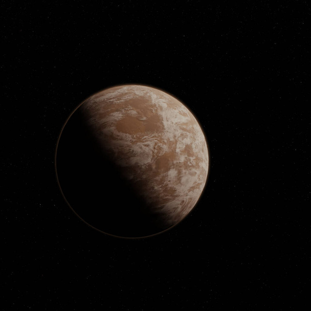 Εικονογράφηση επιστημονικής φαντασίας ενός κόκκινου εξωγήινου πλανήτη στο διάστημα, τρισδιάστατη ψηφιακή απεικόνιση - Φωτογραφία, εικόνα