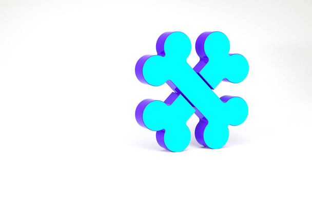 Turquoise Crossed bones icon isolated on white background. Pets food symbol. Minimalism concept. 3d illustration 3D render - Photo, Image