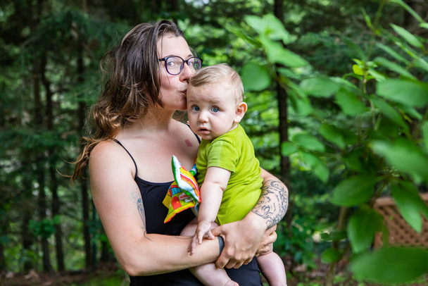 Mother and baby son, outdoor portraits - Photo, Image