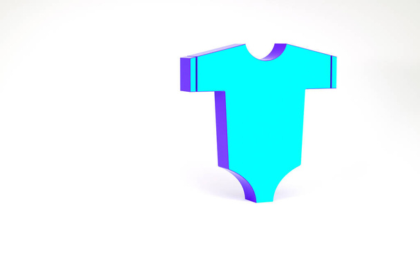 Turkoois Baby kleding pictogram geïsoleerd op witte achtergrond. Babykleding voor meisje en jongen. Baby bodysuit. Minimalisme concept. 3d illustratie 3D renderen - Foto, afbeelding