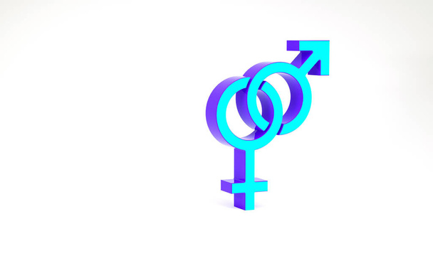 Turquoise Gender icon isolated on white background. Symbols of men and women. Sex symbol. Minimalism concept. 3d illustration 3D render - Photo, Image
