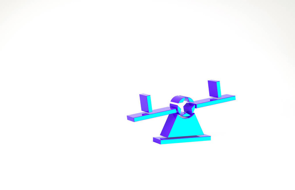Бирюзовая иконка Качели изолирована на белом фоне. Титер на равных. Символ игровой площадки. Концепция минимализма. 3D-рендеринг - Фото, изображение