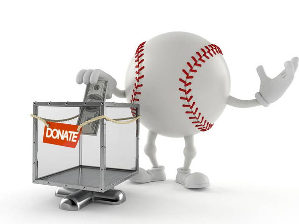 Personaje de béisbol con caja de donación aislada sobre fondo blanco. ilustración 3d
 - Foto, Imagen