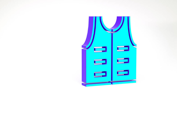 Turquoise Hunting jacket icon isolated on white background. Hunting vest. Minimalism concept. 3d illustration 3D render - Photo, Image