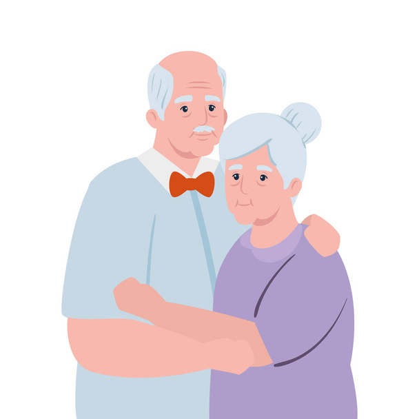 elderly couple smiling, old woman and old man couple in love - Vector, Image