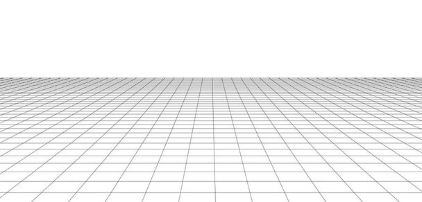Grille de perspective abstraite sur fond blanc illustration grand écran. Paysage WIreframe. - Vecteur, image