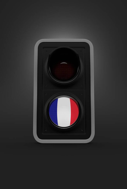 Bandera de Francia en el semáforo sobre fondo gris. ilustración 3d
 - Foto, Imagen