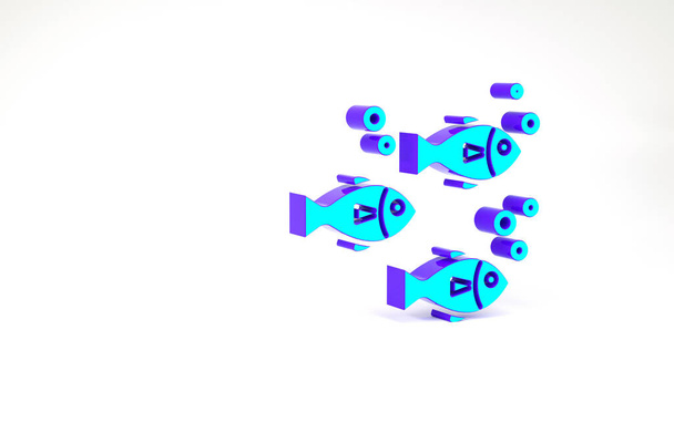Turkoosi kala ikoni eristetty valkoisella pohjalla. Minimalismin käsite. 3d kuva 3D renderöinti - Valokuva, kuva