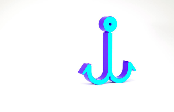 Turquoise Fishing hook icon isolated on white background. Fishing tackle. Minimalism concept. 3d illustration 3D render - Photo, Image