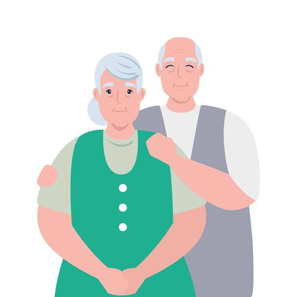 starší pár usměvavý, stará žena a starý muž pár zamilovaný - Vektor, obrázek