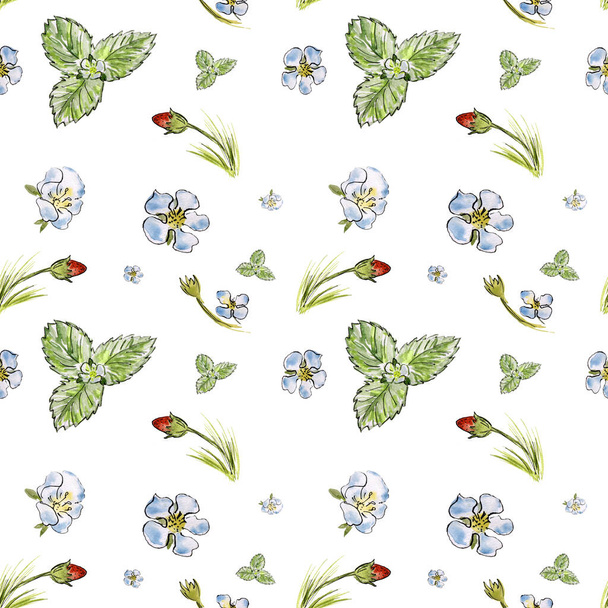 isolated seamless pattern with hand drawn berries and leaves - Photo, Image