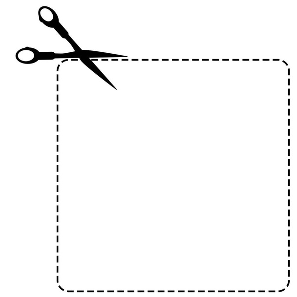 Vector Sign Cut Εδώ, Χρησιμοποιώντας Ψαλίδι, Square Shape, Απομονωμένο σε Λευκό - Διάνυσμα, εικόνα