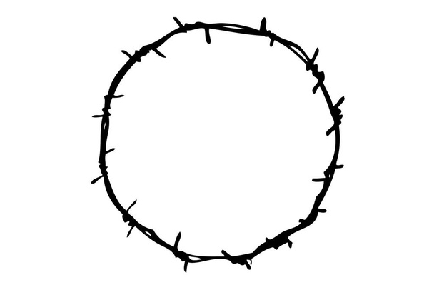 Απλό διάνυσμα μαύρο πλαίσιο κύκλο χέρι σχέδιο σκίτσο Barb σύρμα - Διάνυσμα, εικόνα