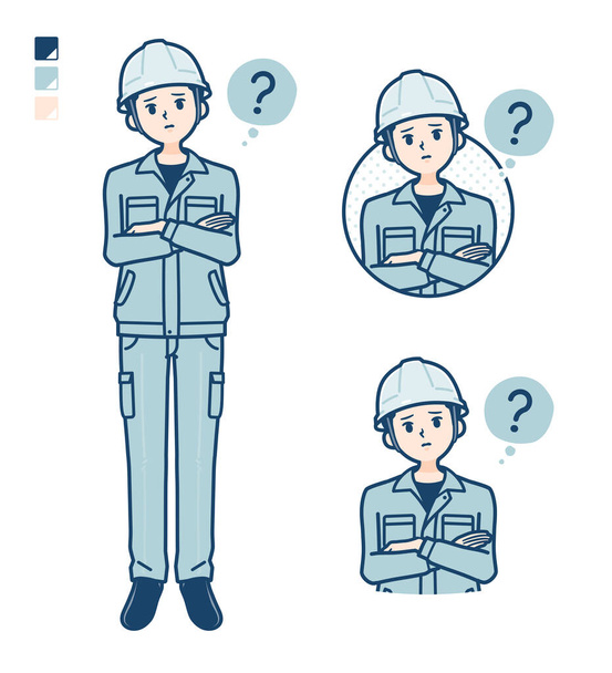 A Man wearing workwear with Question images - Vecteur, image