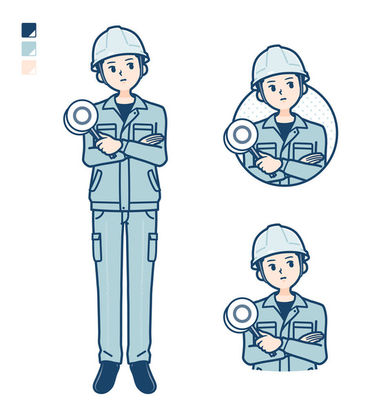 A Man wearing workwear with Think about the answer image - Vector, Image