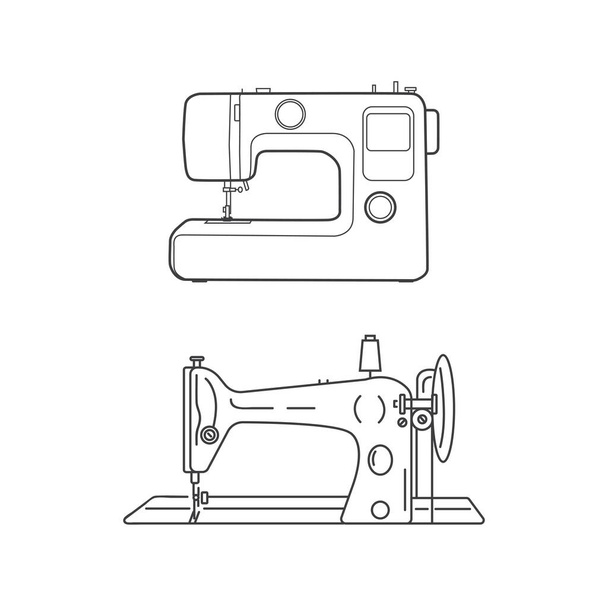 Moderne und Retro-Nähmaschine. Nähmaschinen auf weißem Hintergrund. Ikonen nähen - Vektor, Bild