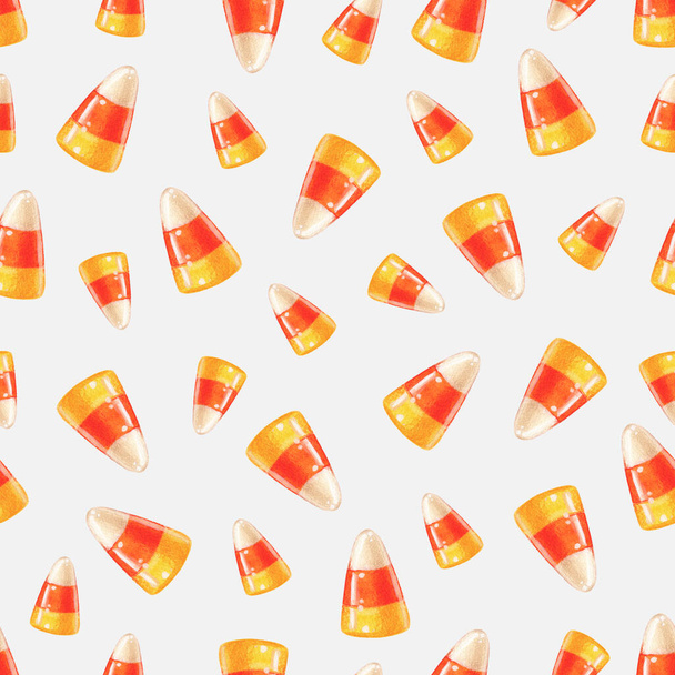 Halloween candy corn seamless pattern. Halloween party sweets - Photo, Image