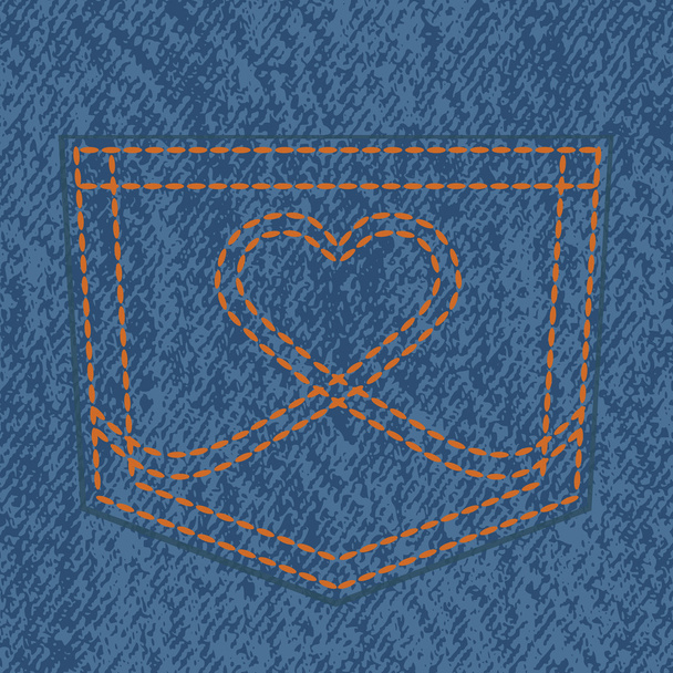 Jeans pocket and heart shaped stitch - Vector, Image