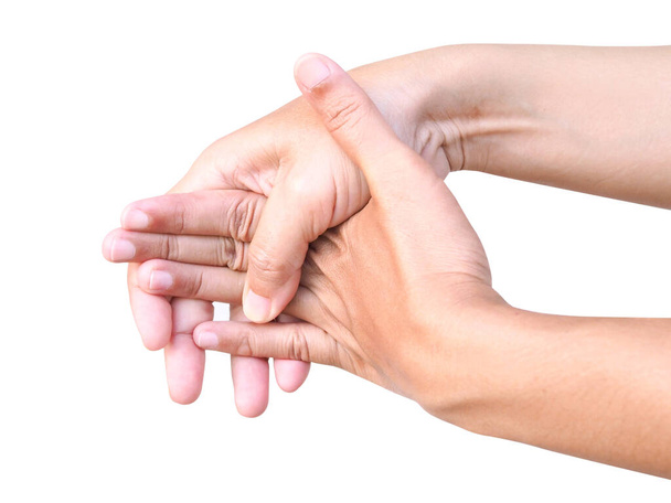 Body ache with sore hand and wrist pain and cramp or trigger finger. - Photo, Image