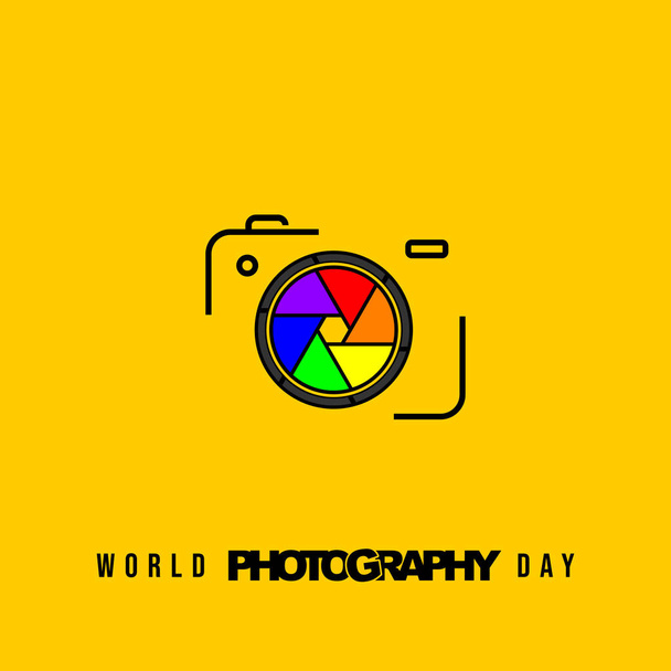 Line art design of camera with Colorful shutter vector illustration. Good template for World Photography Day design. - Vetor, Imagem
