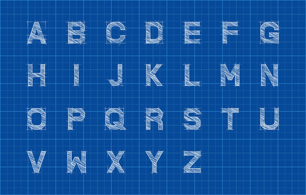 Sketch alphabet or font over blueprint paper background - Vecteur, image