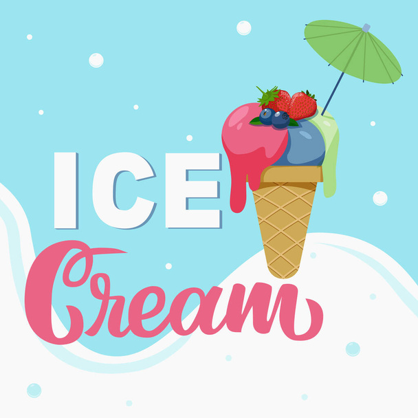 Flat cartoon illustration. Ice cream.  - Vector, Image