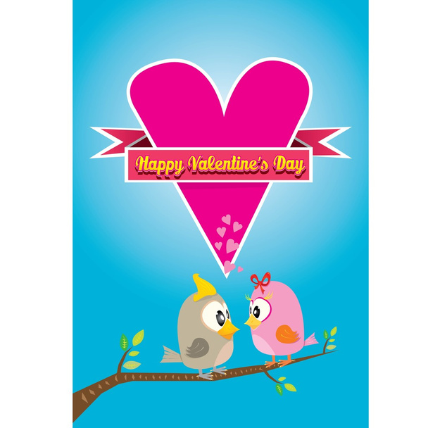 Valentinstag schöne Karte mit Vogelpaar - Vektor, Bild