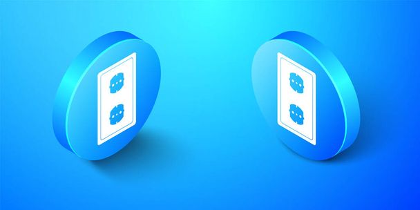 Isometric Electrical outlet icon isolated on blue background. Power socket. Rosette symbol. Blue circle button. Vector - Vector, Image