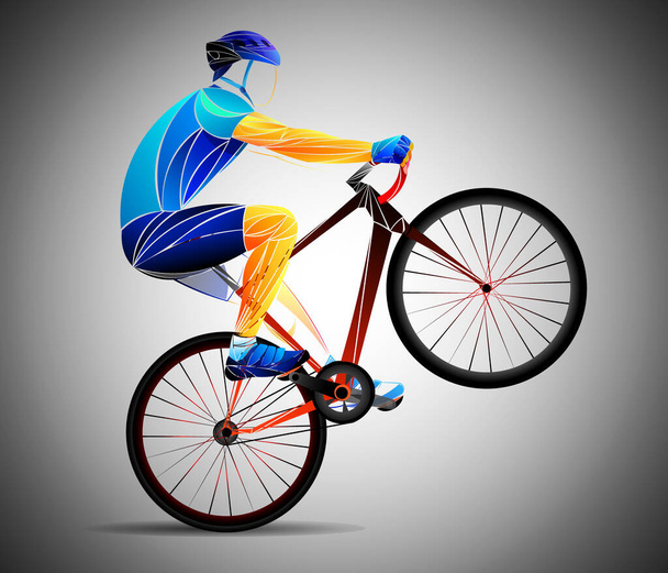 Tour à vélo, piste, vélo, géométrique, cycliste stylisé vecteur. Un jeune homme fait du vélo. Activité sportive. - Vecteur, image