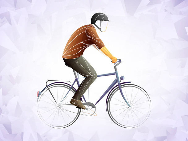 Cycling tour, track, bicycle, geometric, cyclist stylized vector. A Young man is cycling a bicycle. Sports activity. - Vector, Image