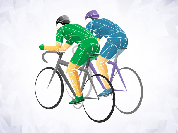 Bisiklet turu, pist, bisiklet, geometrik, bisikletçi stilize vektör. Genç bir adam bisiklet sürüyor. Spor aktivitesi. - Vektör, Görsel