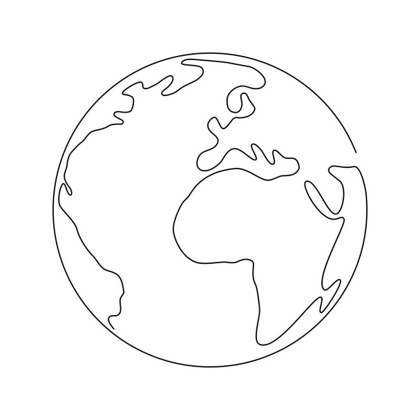 Obrysová ruka nakreslila Zemi. Ikona planety Země. Vektorová ilustrace. Globe izolované na bílém pozadí. Planeta pro logo, karty, transparenty. Zemská koule, jedna čára kresby mapy světa - Vektor, obrázek
