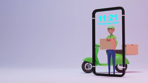 Cute Delivery staff Take the parcel. 3D rendering. 3D Character. - Photo, Image