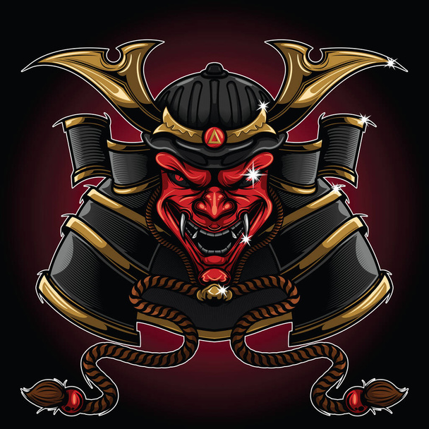 Japon samuray maskesi, dövme tasarımı konsepti. - Vektör, Görsel