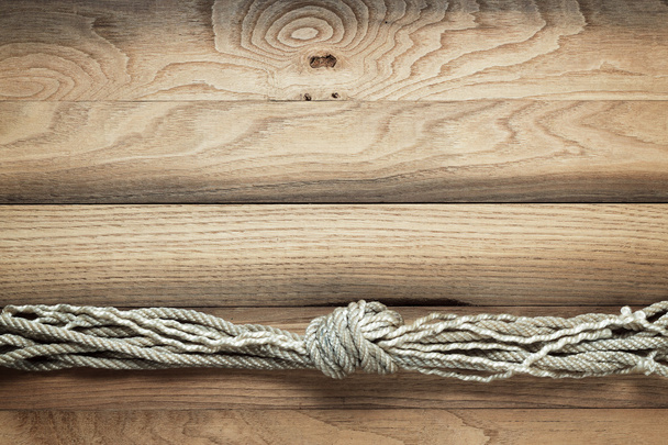 Old wooden background with ship rope - Fotografie, Obrázek