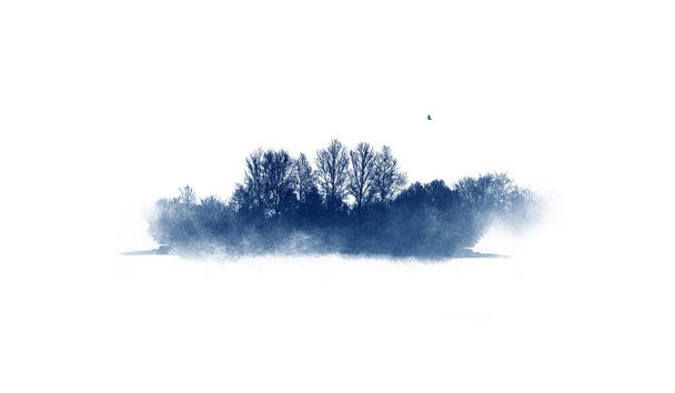Blaue Bäume weißes Papier, Aquarell-Illustration - Foto, Bild