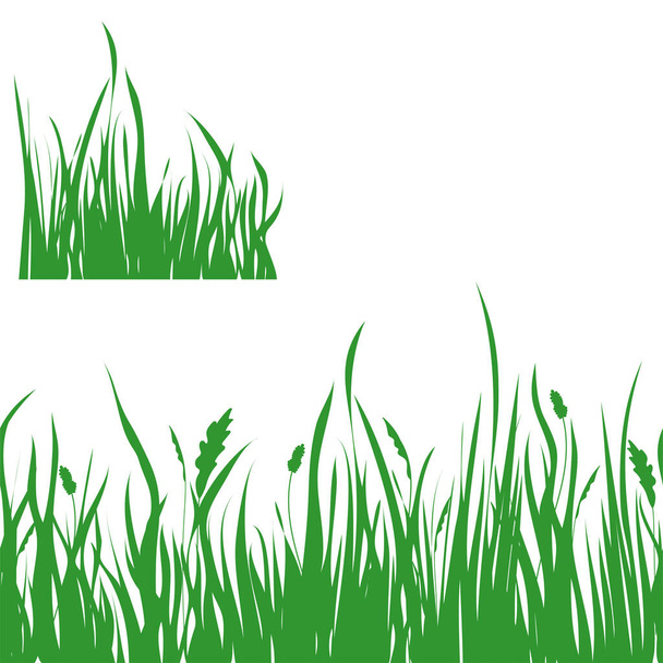 Nyári vagy tavaszi zöld fű elszigetelt fehér háttérrel. Hosszú formátum Zökkenőmentes vonal vízszintes minta és négyzet blokk fű. Határ. Monokróm vektor lapos illusztráció - Vektor, kép