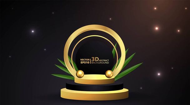 Golden black luxury stage and podium, for winner or product, clean minimal abstract geometric background popular concept. Scene for awards on website in modern, trendy futuristic design. 3d Vector. - Vetor, Imagem