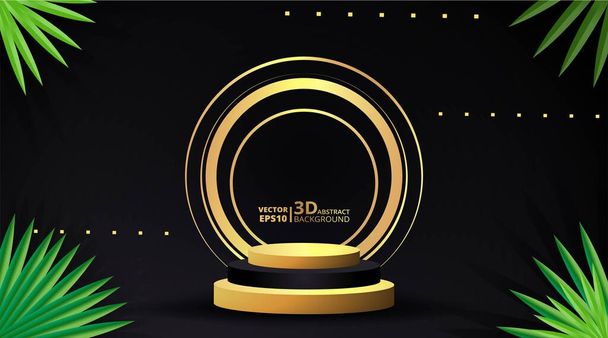 Golden black luxury stage and podium, for winner or product, clean minimal abstract geometric background popular concept. Scene for awards on website in modern, trendy futuristic design. 3d Vector. - Vecteur, image