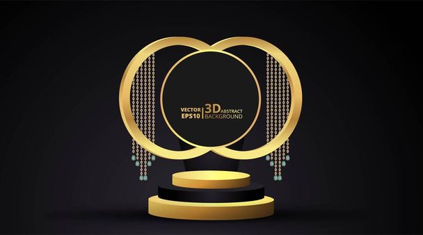 Golden black luxury stage and podium, for winner or product, clean minimal abstract geometric background popular concept. Scene for awards on website in modern, trendy futuristic design. 3d Vector. - Vector, imagen