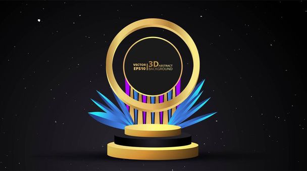 Golden black luxury stage and podium, for winner or product, clean minimal abstract geometric background popular concept. Scene for awards on website in modern, trendy futuristic design. 3d Vector. - ベクター画像