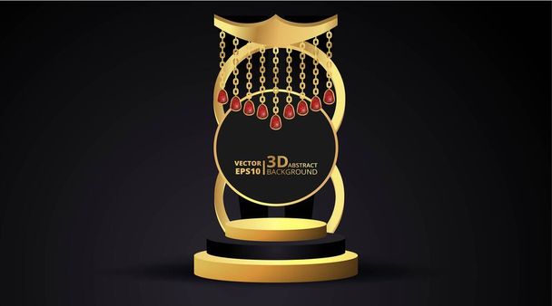 Golden black luxury stage and podium, for winner or product, clean minimal abstract geometric background popular concept. Scene for awards on website in modern, trendy futuristic design. 3d Vector. - Vektor, kép