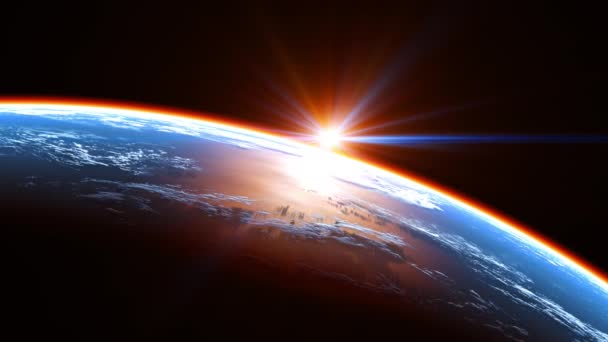 Удивительный вид Земли из космоса и светящаяся атмосфера в лучах Солнца - Кадры, видео