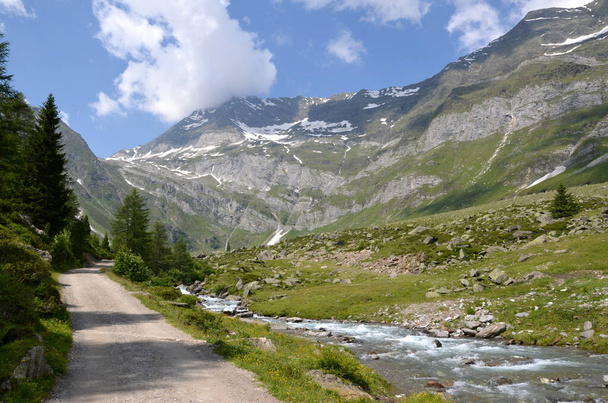 Paisaje de montaña con sendero y río en Tirol del Sur - Foto, Imagen