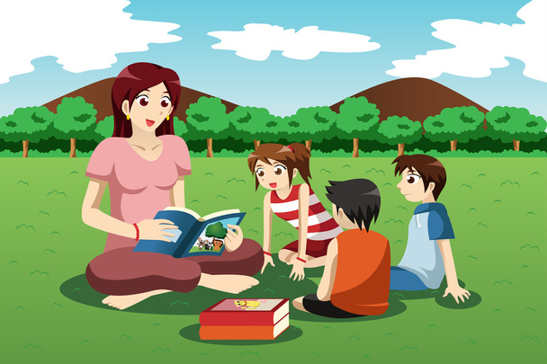 Profesor leyendo libro a los niños
 - Vector, Imagen