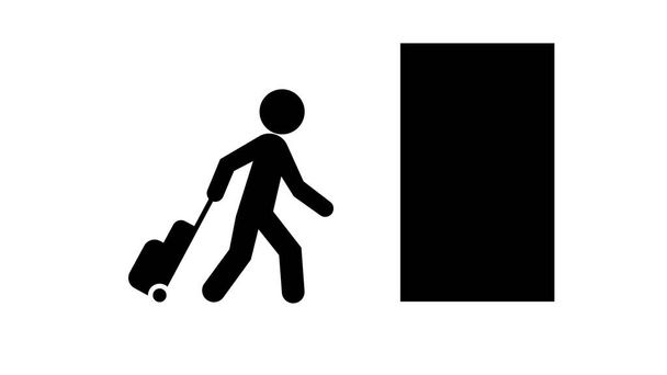 Чоловік, який перевозить багажну валізу, залишає готель
 - Фото, зображення