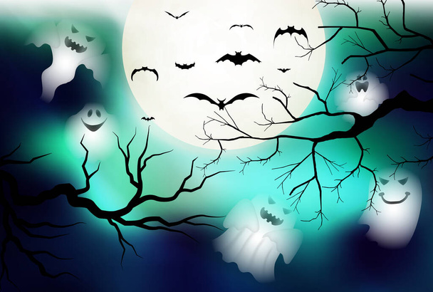 Halloween maan geest vleermuis achtergrond - Vector, afbeelding