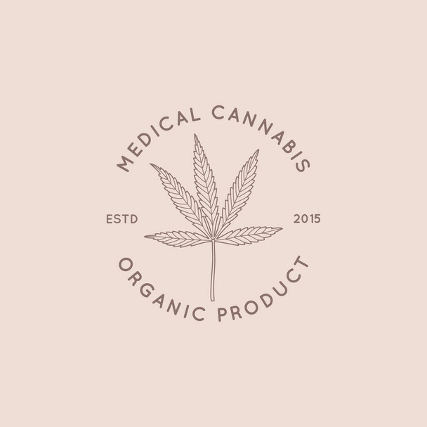 Logo Marijuana Leaf in a trendy minimal linear style. Badge of Medical Cannabis Leaf. Vector icon of Hemp - Vector, Image
